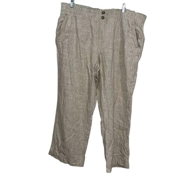 Briggs Womens XXL Beige Linen-Rayon Blend Elastic Waist Pants With Pockets - Picture 1 of 10